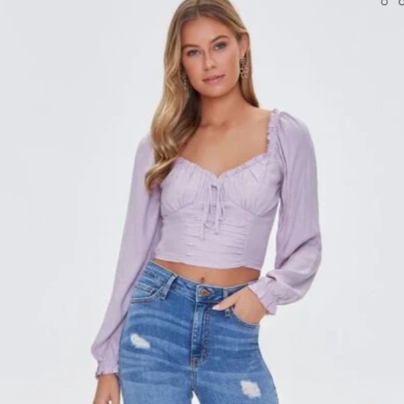 Ruffle Smock Crop Top, Lilac (XL) |*SEXY BOHO VIBE* - Picture 1 of 6